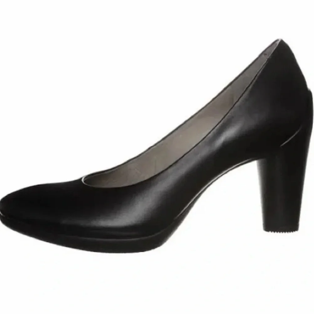 Ecco Sculptured 75 Black Leather Block Heel Pump size 40 US 9-9.5